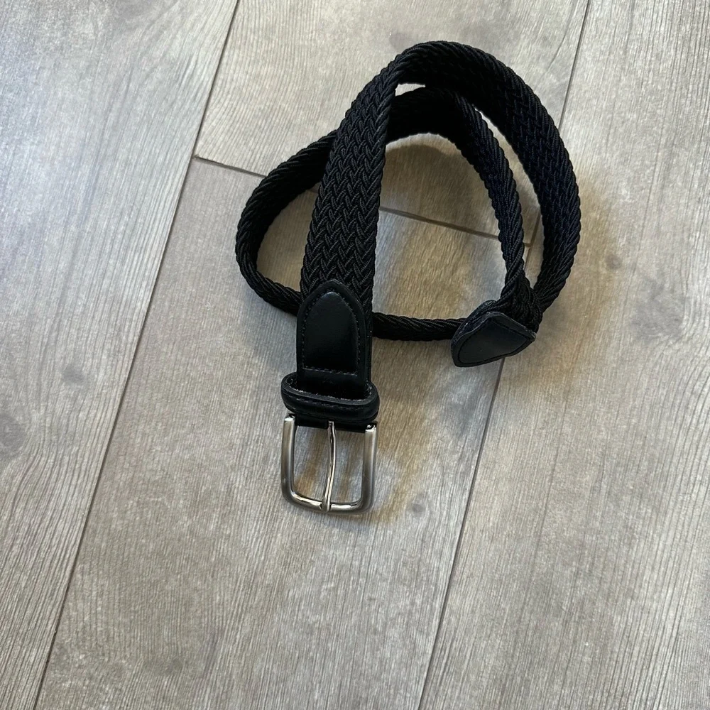 Vintage Boys Black Woven Braided Leather Belt Size Small “Jake” Engraved